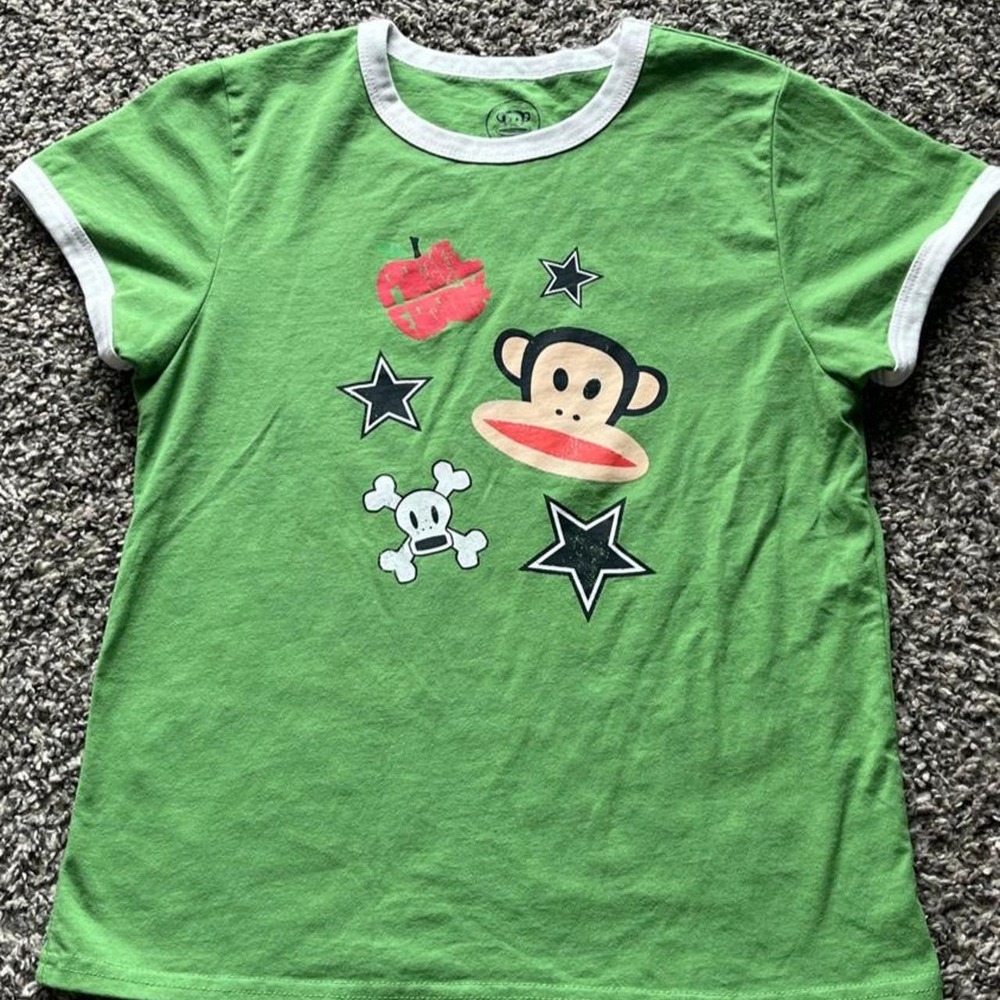 Paul Frank Julius Monkey Punk Skater Green Ringer Baby Tee Large